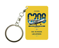 Thumbnail for Cessna 208 Caravan design on yellow designed key chain, double-side print