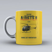 Thumbnail for Sud Aviation SE 3130 Alouette II design on yellow ceramic mug, double-side print