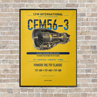 Thumbnail for CFM56-3 vertical canvas print - framed - yellow background