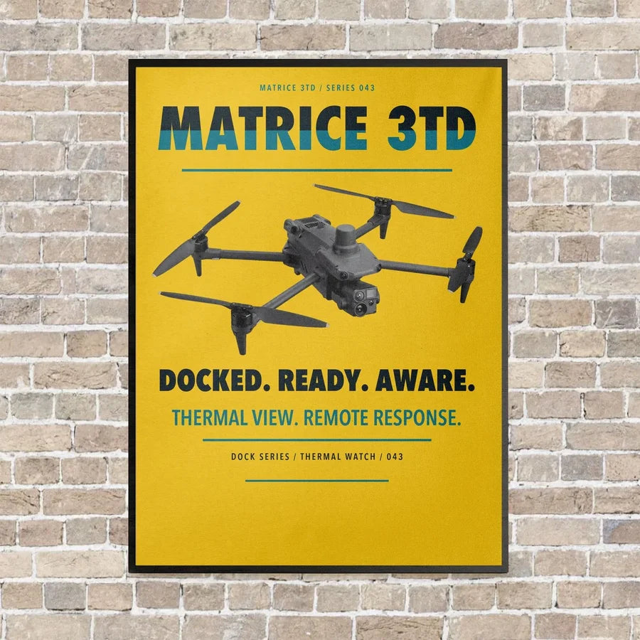DJI Matrice 3TD vertical canvas print - framed - yellow background
