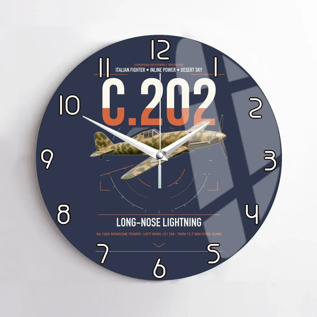 Macchi C.202 Folgore design on navy blue no frame wall clock