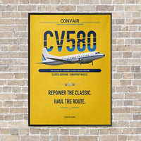 Thumbnail for Convair 580 vertical canvas print - framed - yellow background