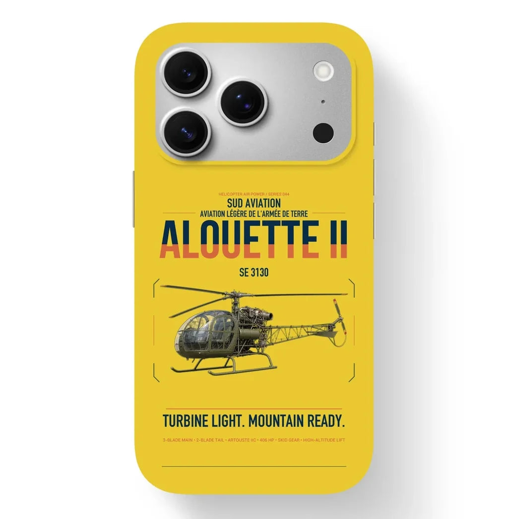 Sud Aviation SE 3130 Alouette II design on yellow magsafe iphone case, for iPhone 17 Pro