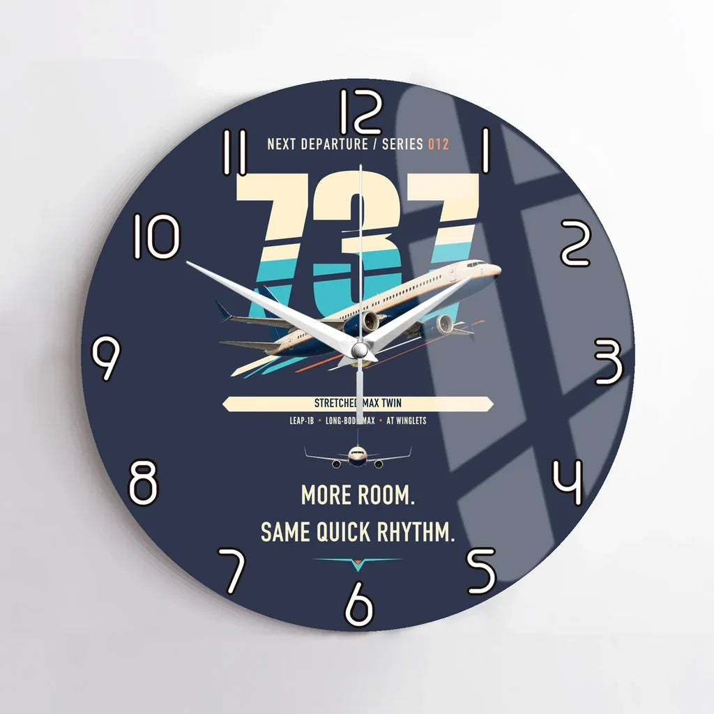 Boeing 737 MAX 9 design on navy blue no frame wall clock