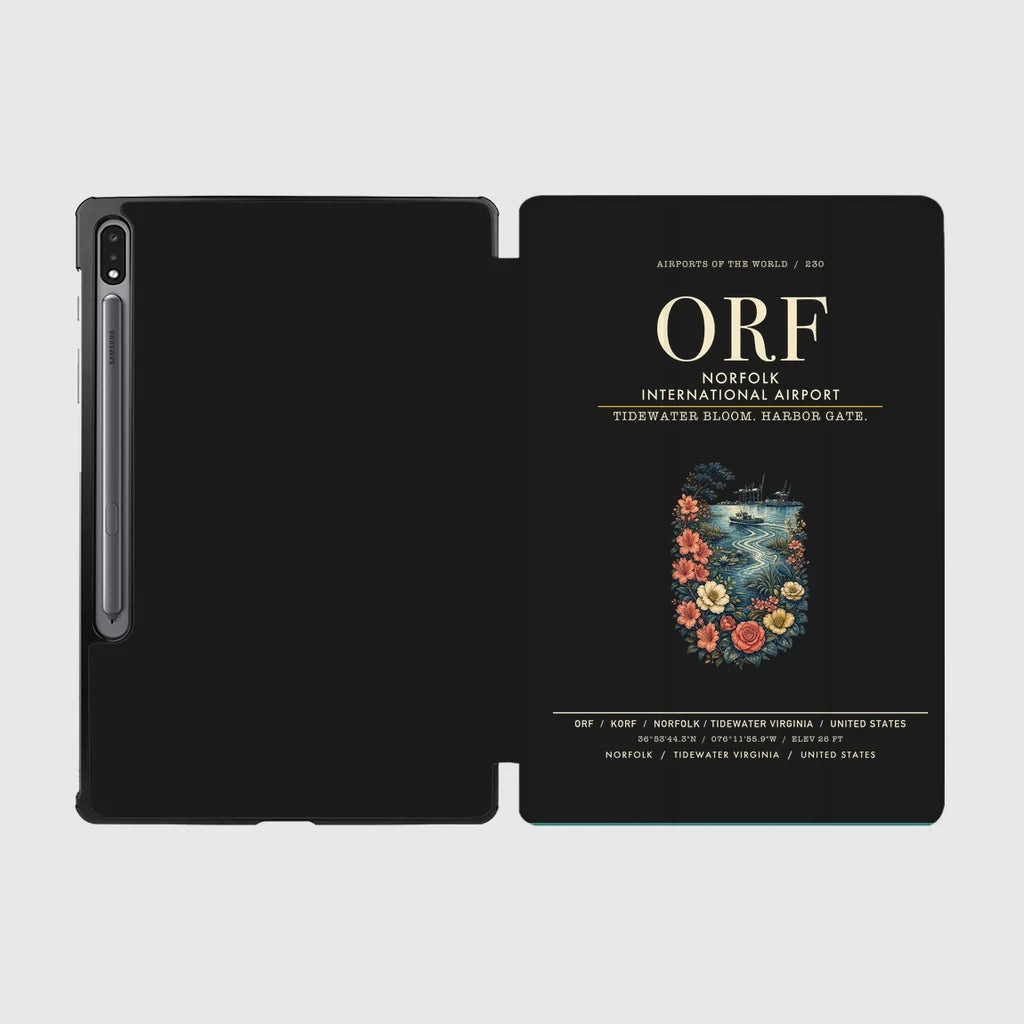 Norfolk International Airport (ORF) design on black samsung tablet tablet case