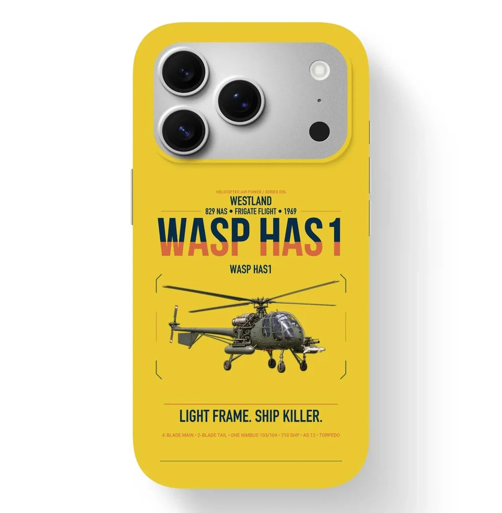 Westland Wasp HAS1 design on yellow magsafe iphone case, for iPhone 17 Pro