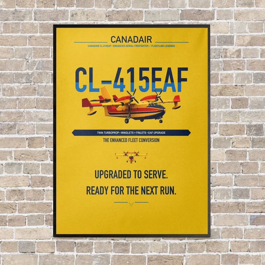 Canadair CL-415EAF vertical canvas print - framed - yellow background