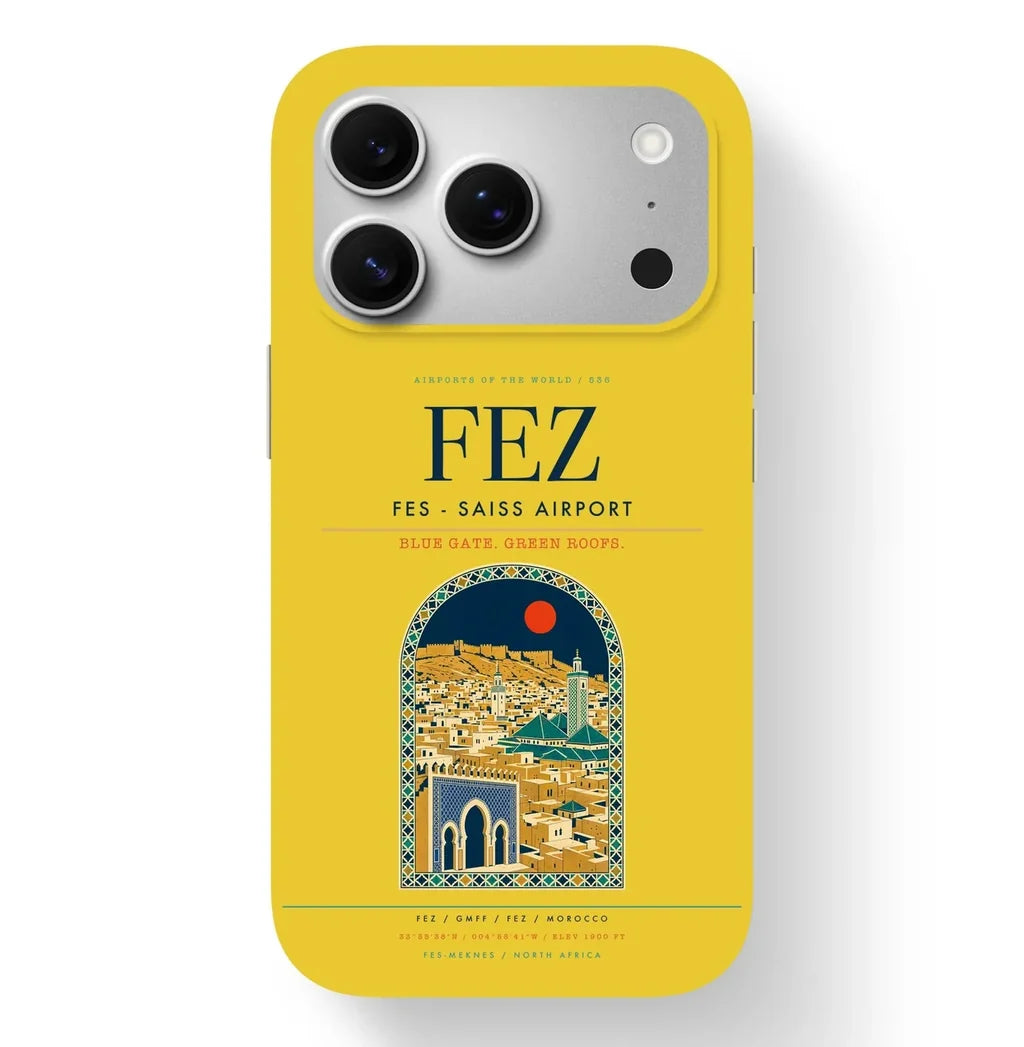 Fez Airport (FEZ) design on yellow iPhone 17 Pro MagSafe case