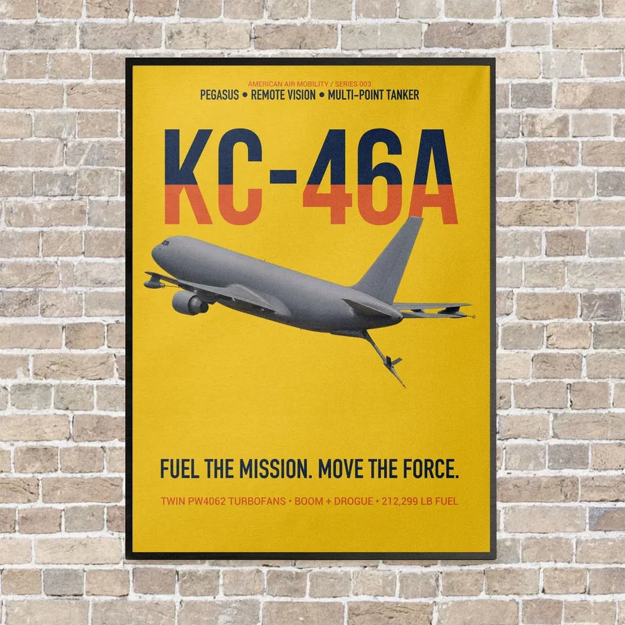 KC-46A PEGASUS vertical canvas print - framed - yellow background