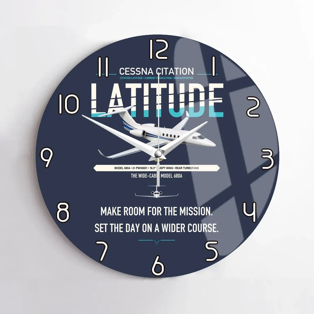 Cessna Citation Latitude design on navy blue no frame wall clock