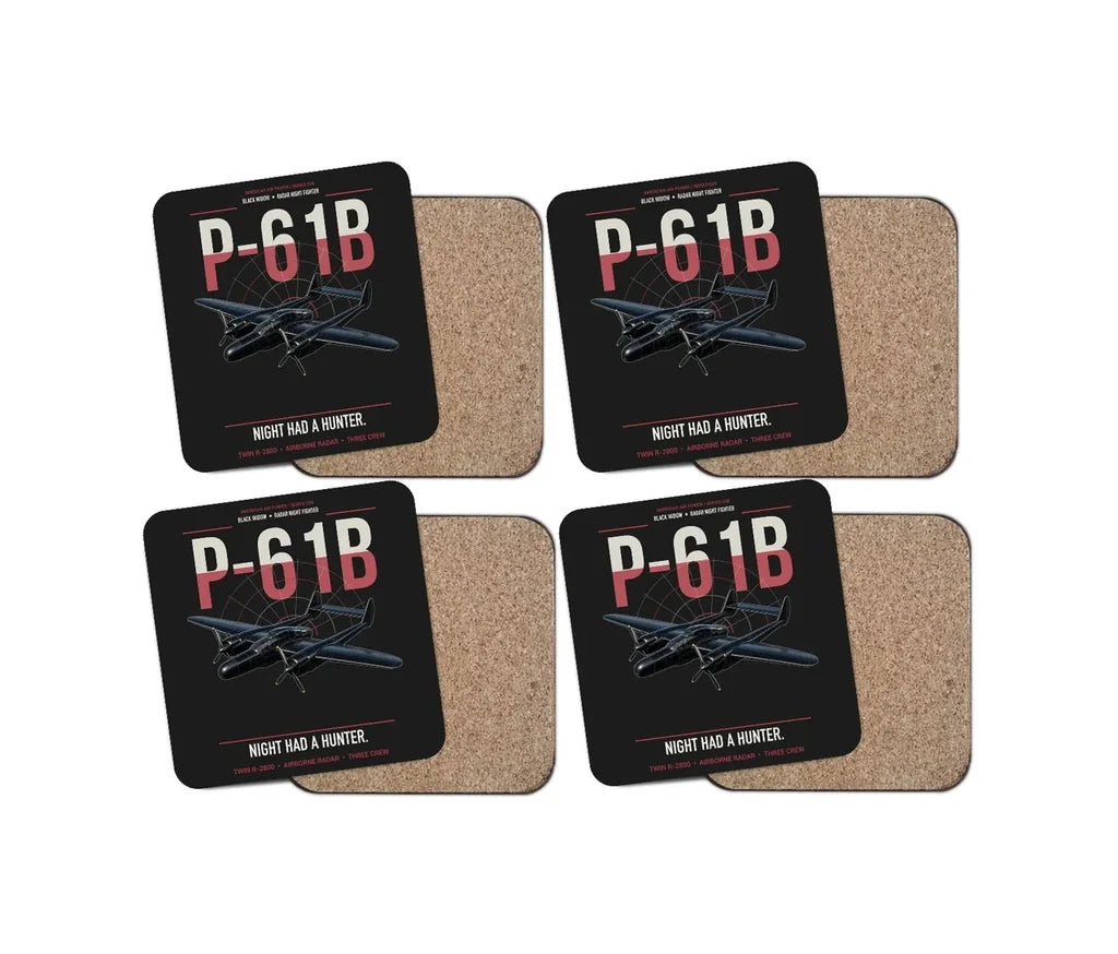 P-61B Black Widow design on black 4 pieces set coaster