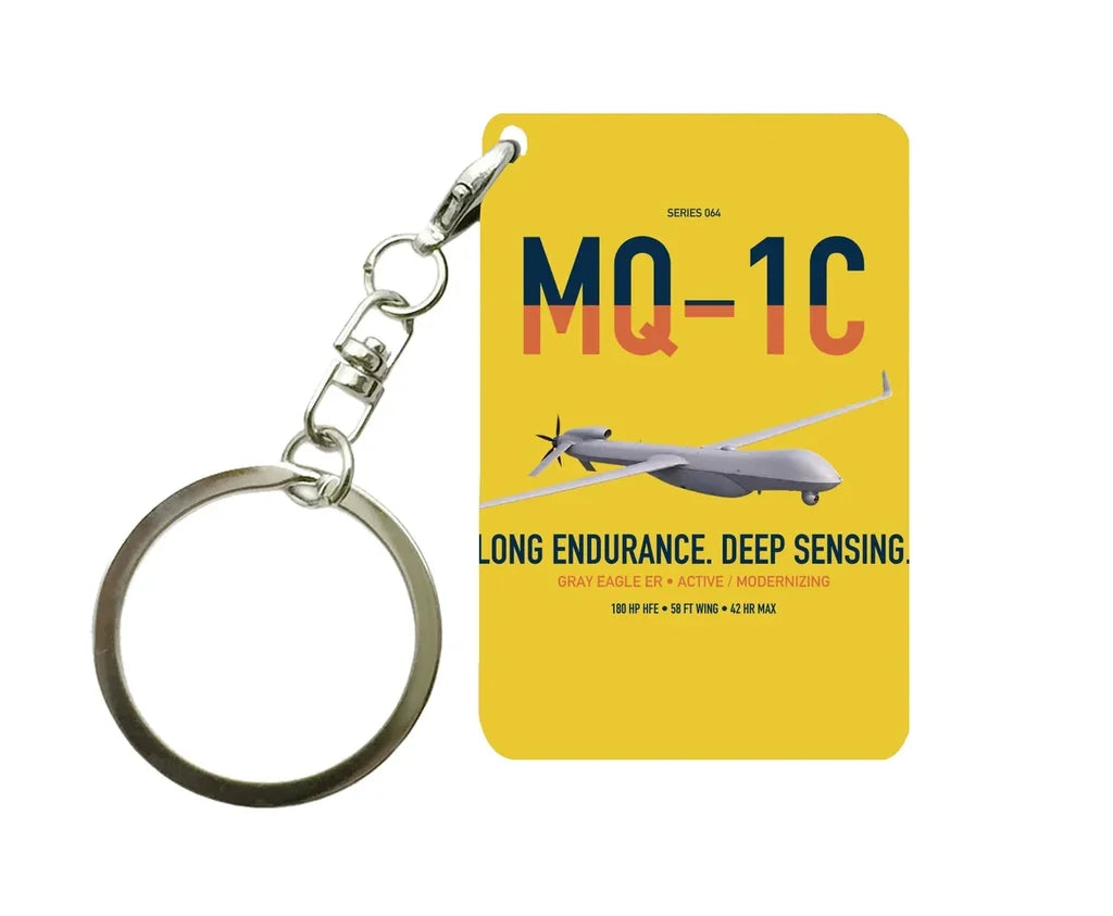 MQ-1C Gray Eagle ER design on yellow designed key chain, double-side print