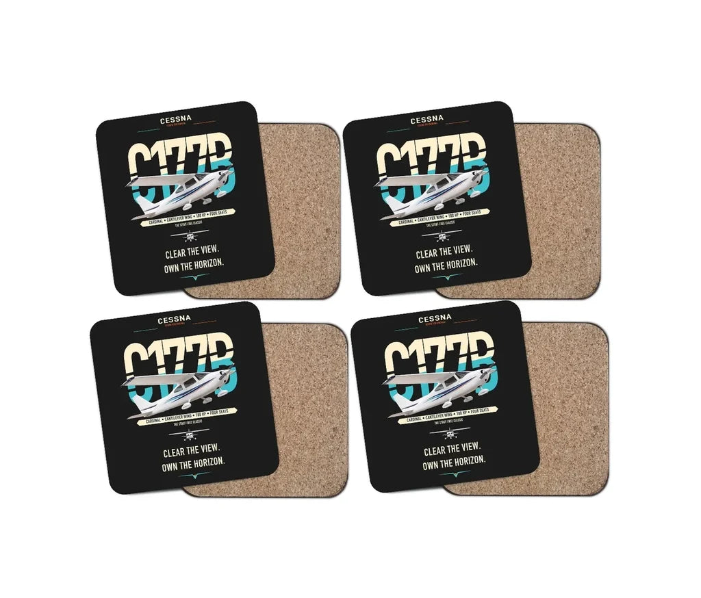 Cessna 177B Cardinal design on black 4 pieces set coaster