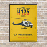 Thumbnail for Airbus H125 vertical canvas print - framed - yellow background