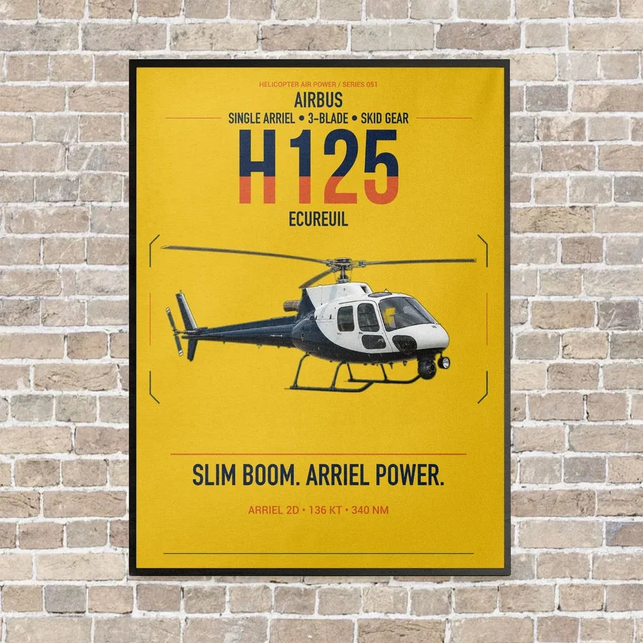 Airbus H125 vertical canvas print - framed - yellow background