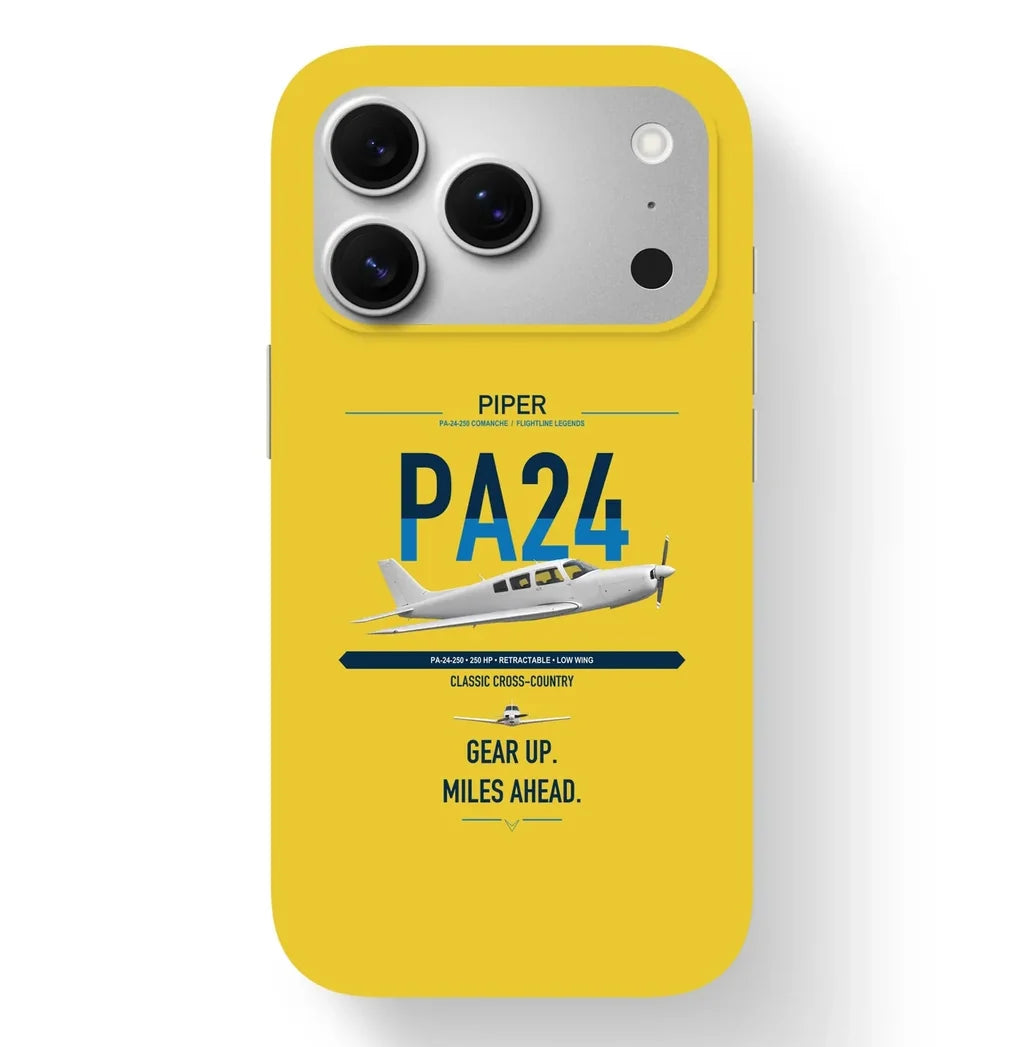 Piper PA-24-250 Comanche 250 design on yellow magsafe iphone case, for iPhone 17 Pro