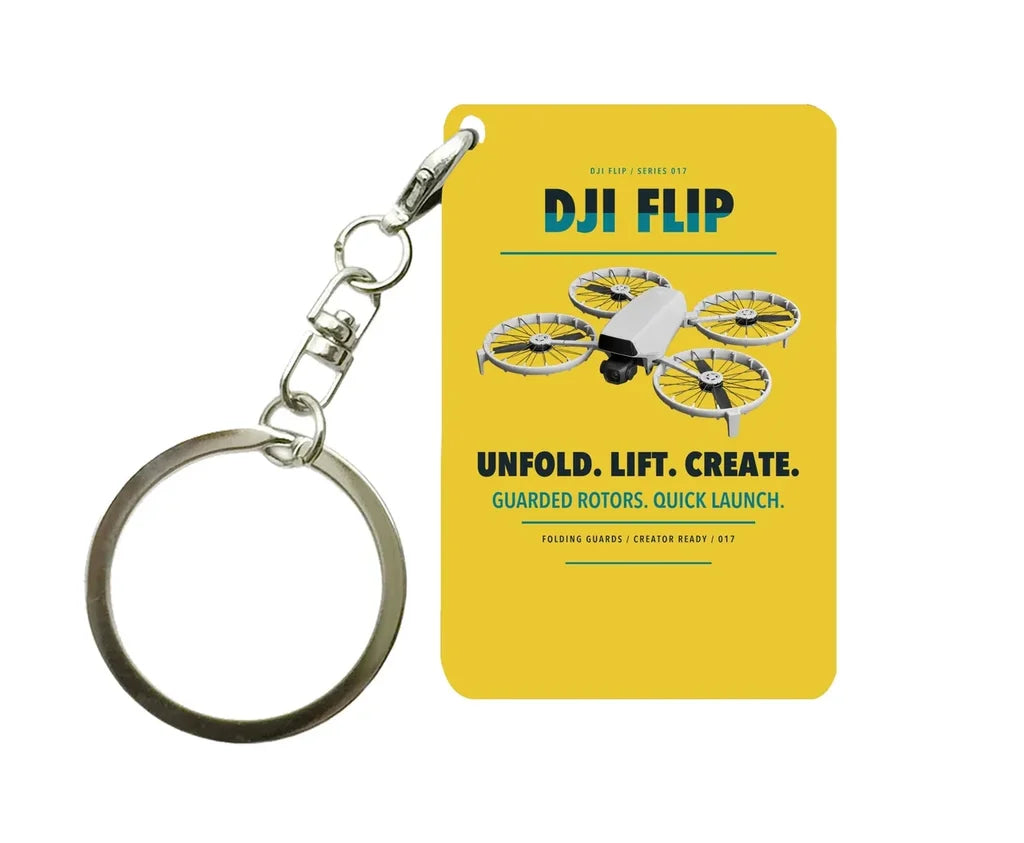 DJI Flip Key Chain design on yellow key chain