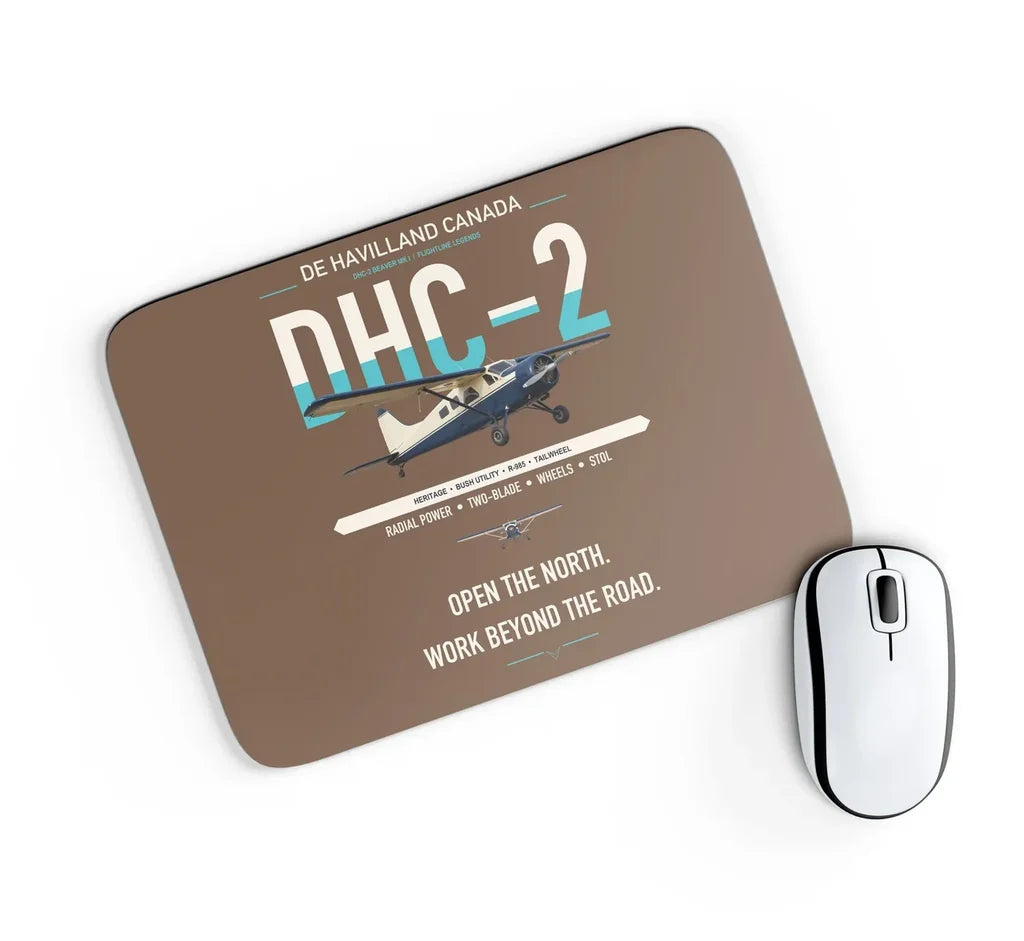 DHC-2 Beaver Mk I design on brown rectangle mouse pad