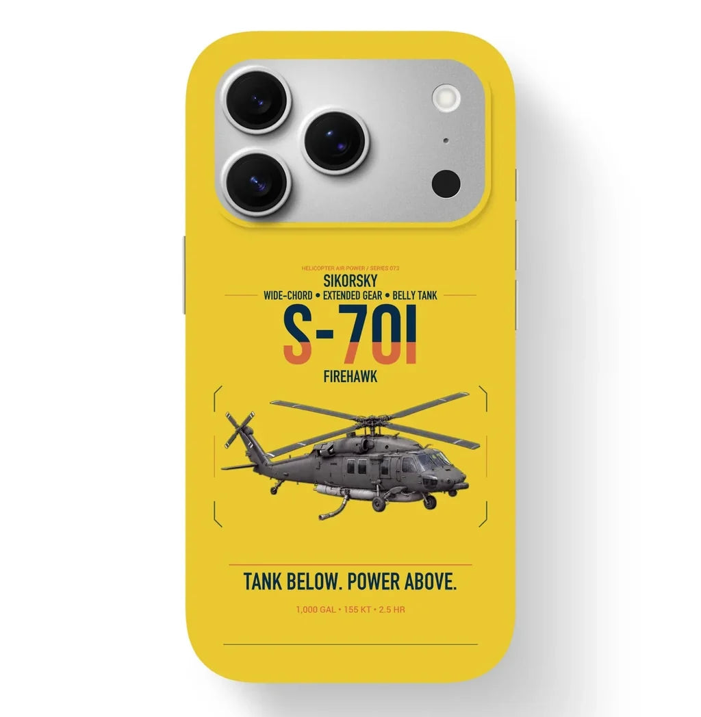 Sikorsky S-70i FIREHAWK design on yellow magsafe iphone case, for iPhone 17 Pro