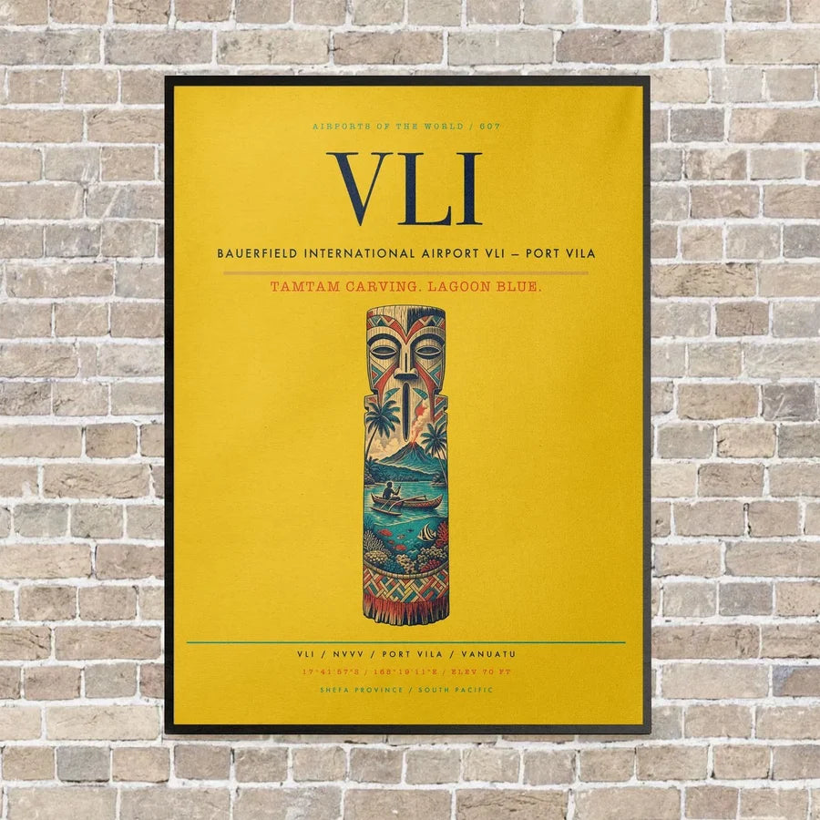 Bauerfield International Airport VLI — Port Vila vertical canvas print - framed - yellow background