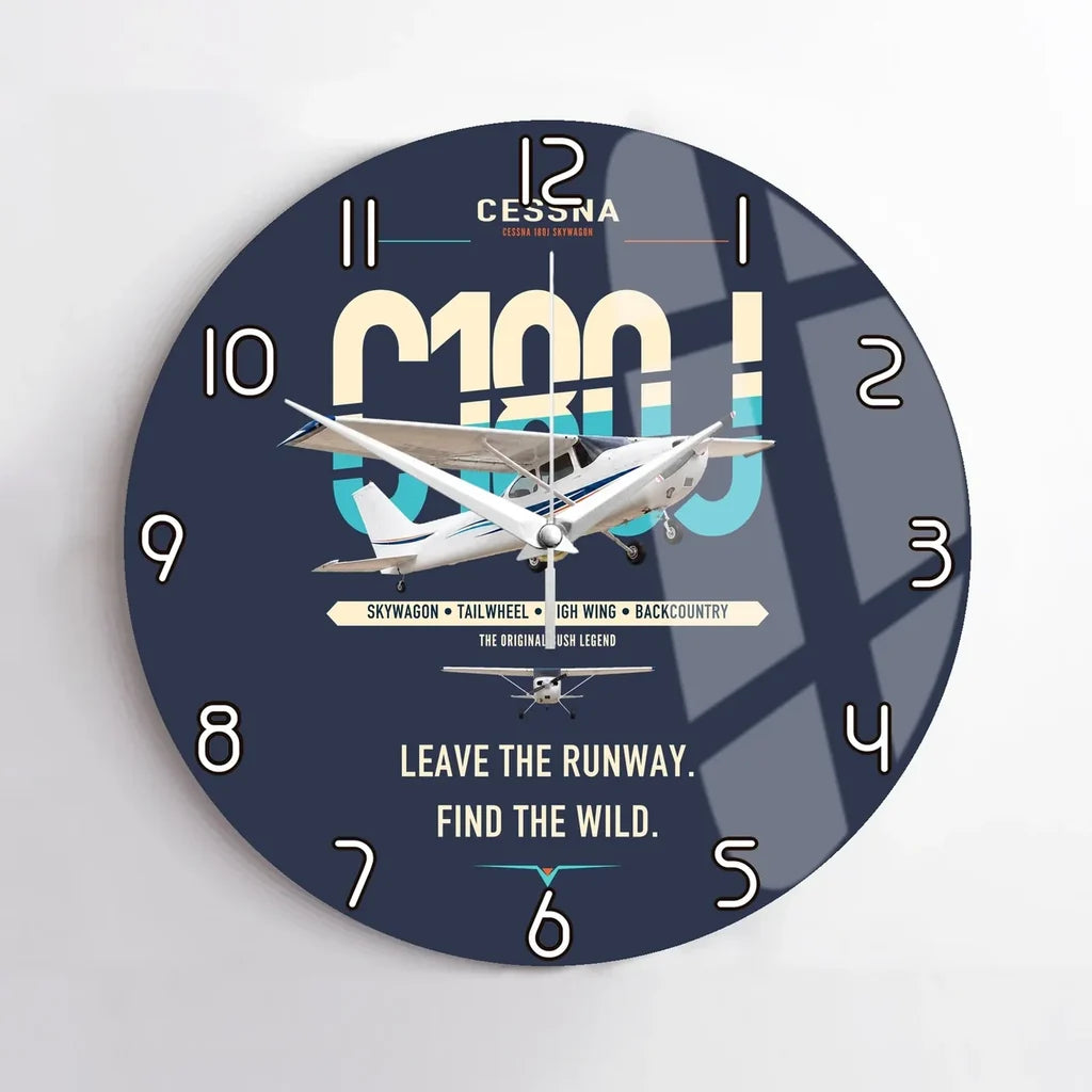 Cessna 180J Skywagon design on navy blue no frame wall clock