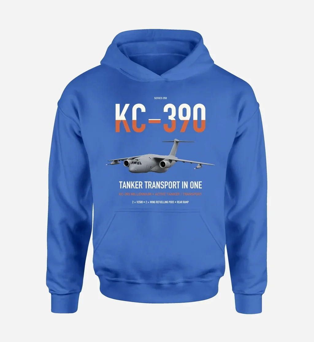 Embraer KC-390 Millennium design on blue double-side hoodie, single-side print