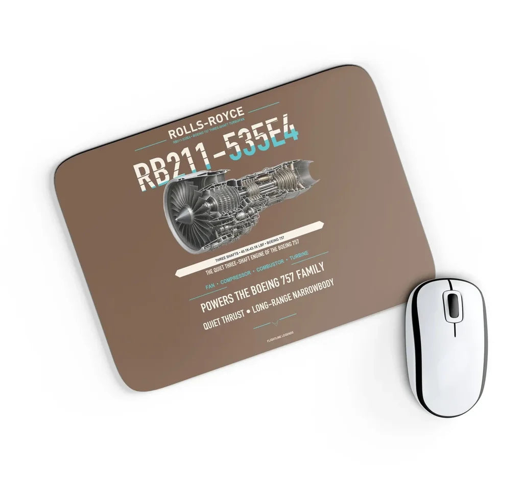 RB211-535E4 design on brown rectangle mouse pad