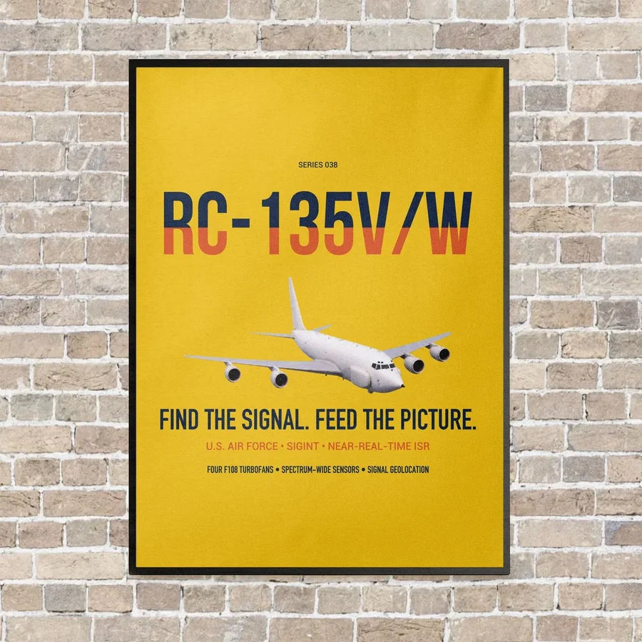 RC-135V W Rivet Joint vertical canvas print - framed - yellow background