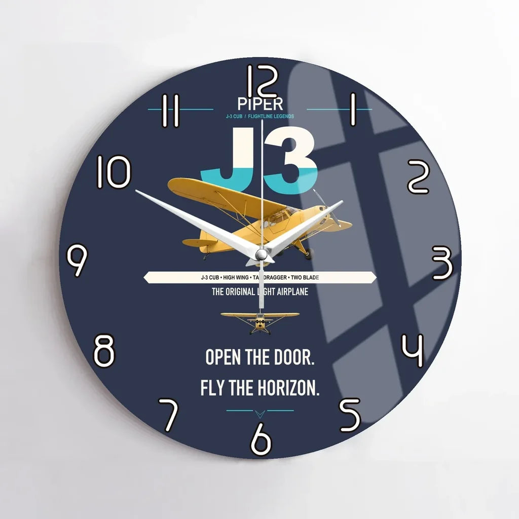 Piper J-3 Cub design on navy blue no frame wall clock