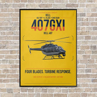 Thumbnail for Bell 407GXi vertical canvas print - framed - yellow background