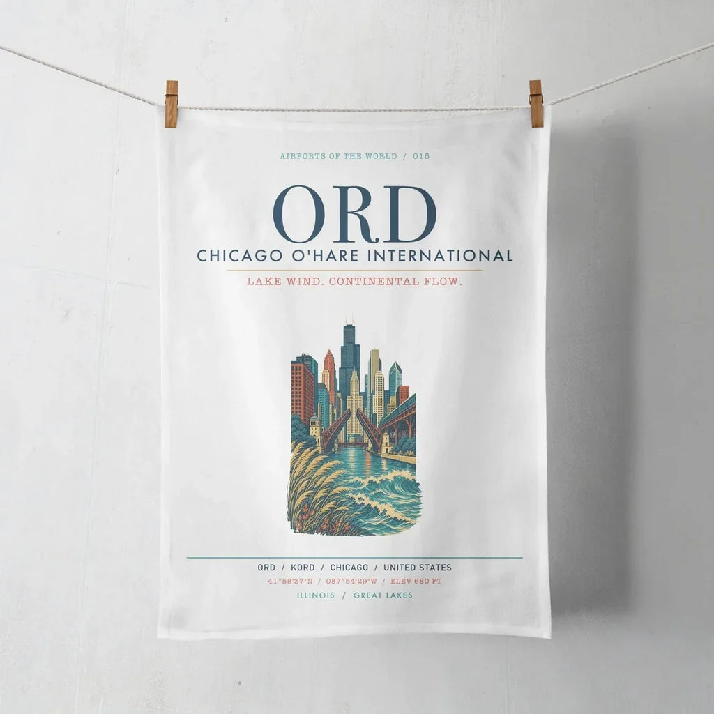 Chicago O'Hare International Airport (ORD) design on white towel
