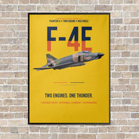 Thumbnail for F-4E Phantom II Two Engines One Thunder vertical canvas print - framed - yellow background