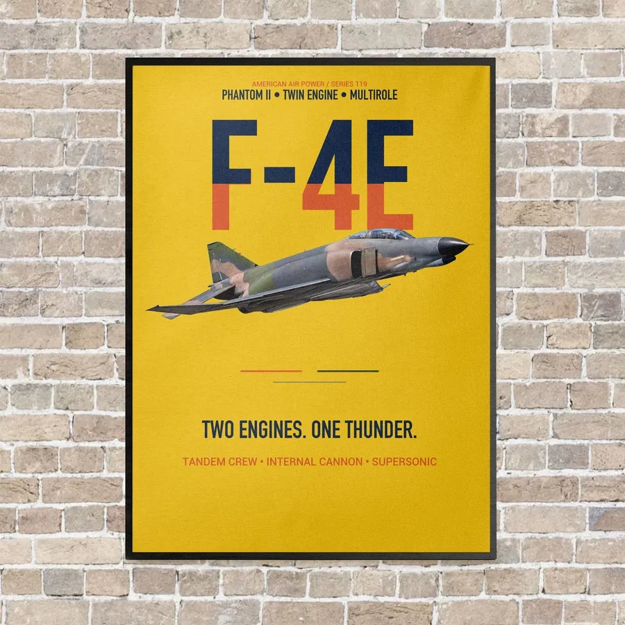 F-4E Phantom II Two Engines One Thunder vertical canvas print - framed - yellow background