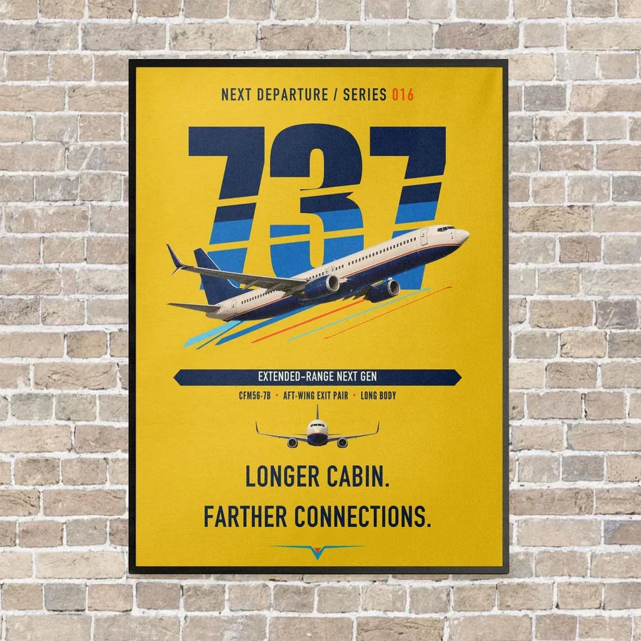 Boeing 737-900ER vertical canvas print - framed - yellow background