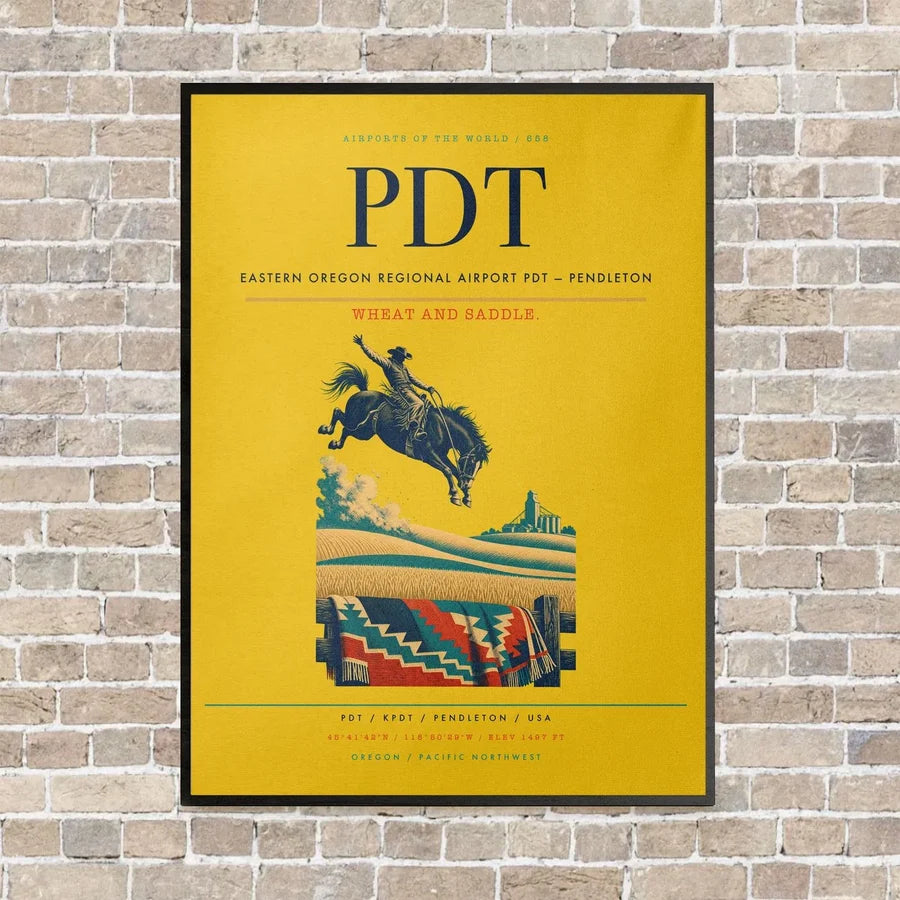 Eastern Oregon Regional Airport PDT — Pendleton vertical canvas print - framed - yellow background