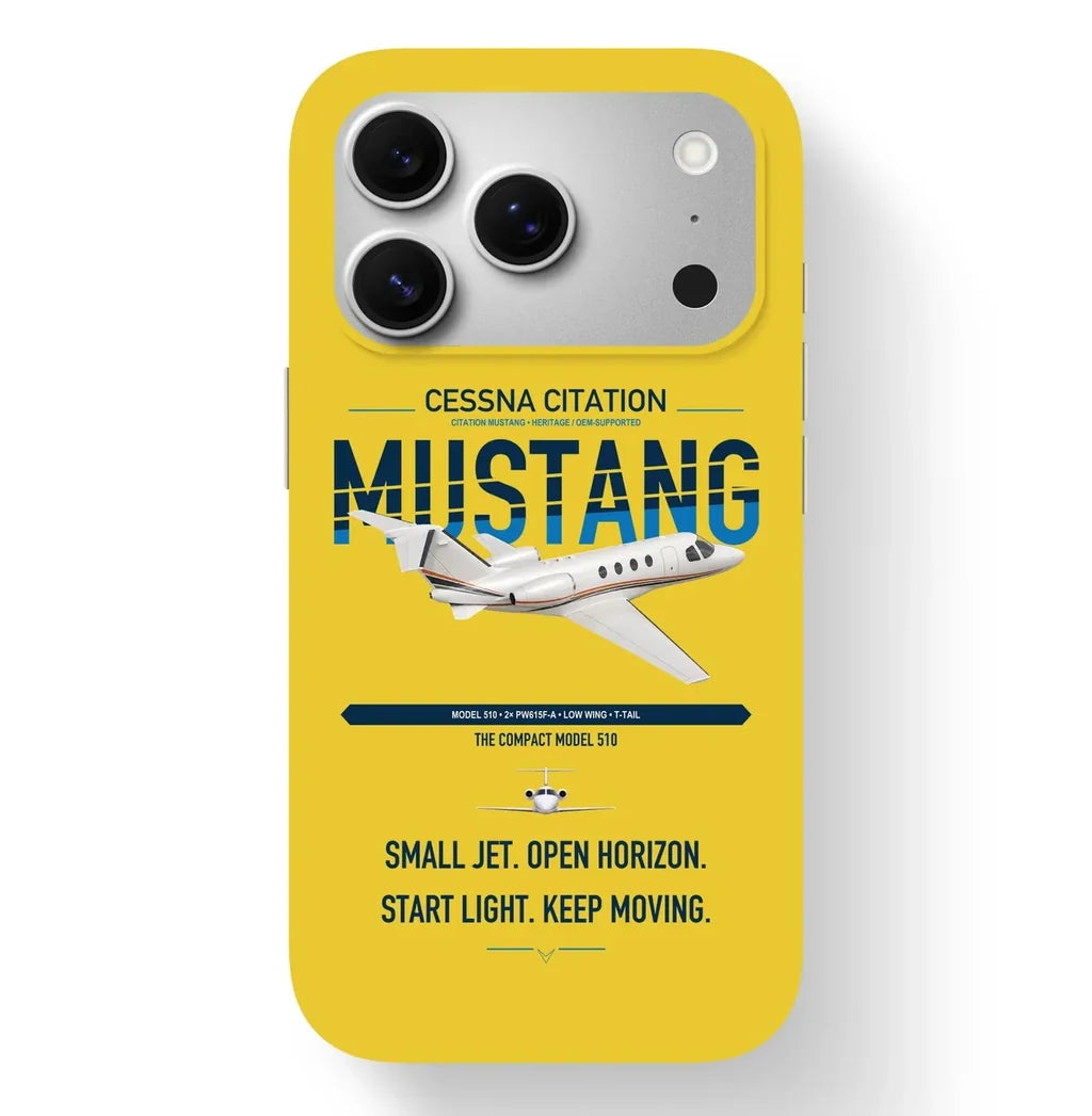 Cessna Citation Mustang design on yellow magsafe iphone case, for iPhone 17 Pro