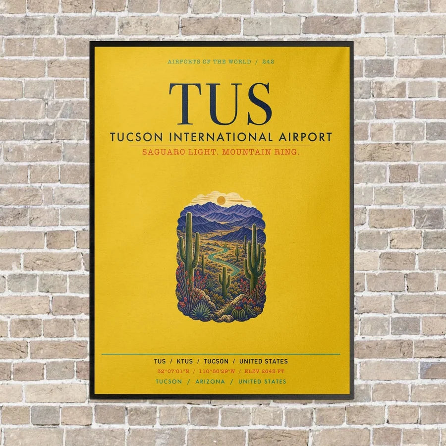 Tucson International Airport TUS vertical canvas print - framed - yellow background