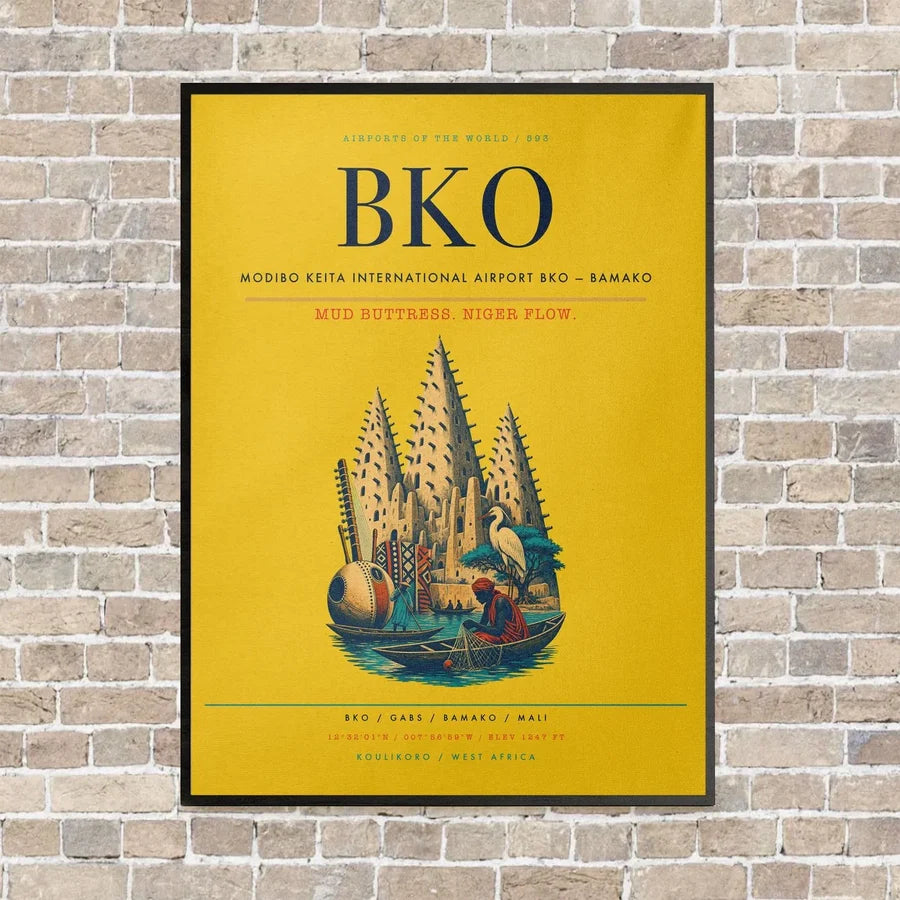 Modibo Keita International Airport BKO — Bamako vertical canvas print - framed - yellow background