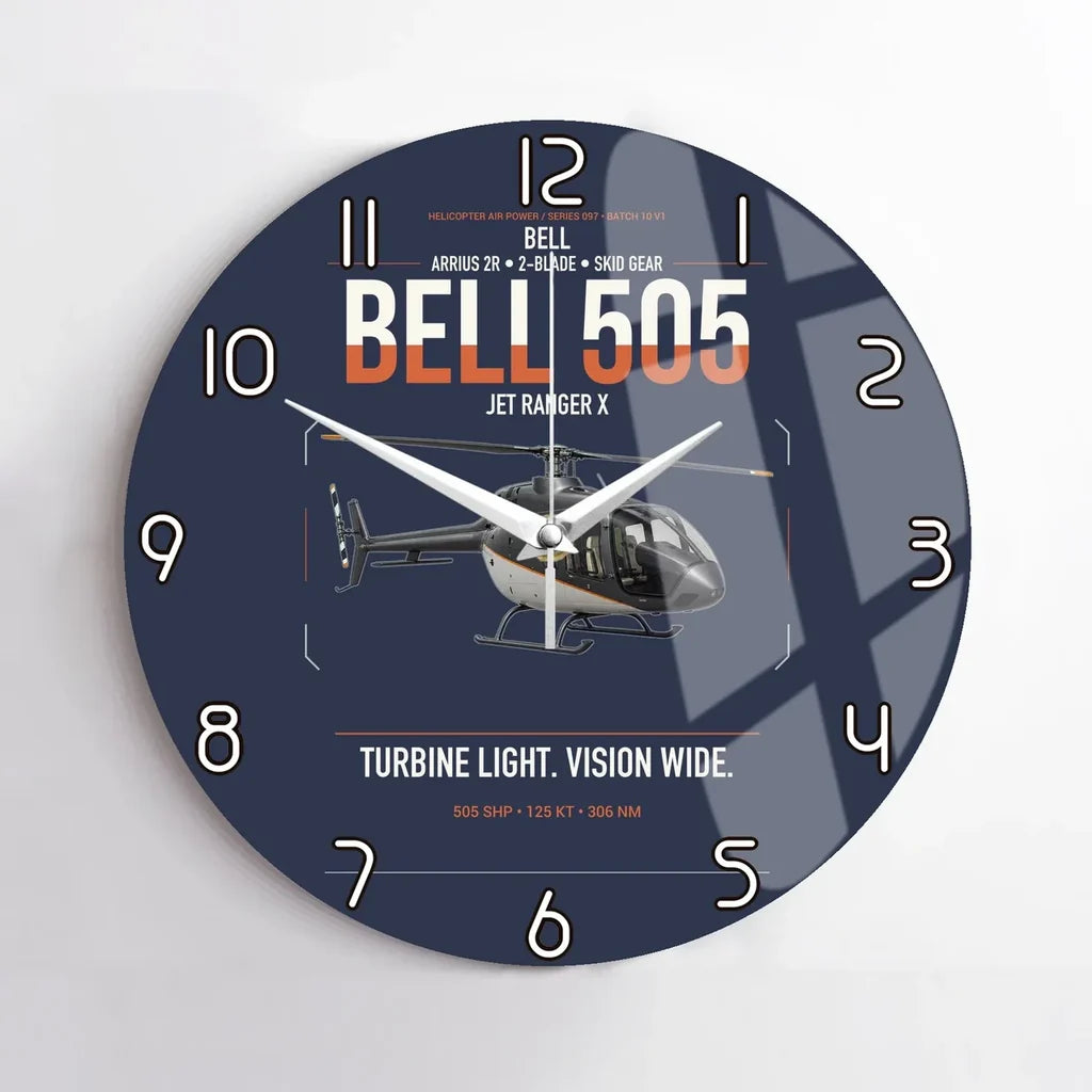 Bell 505 Jet Ranger X design on navy blue no frame wall clock