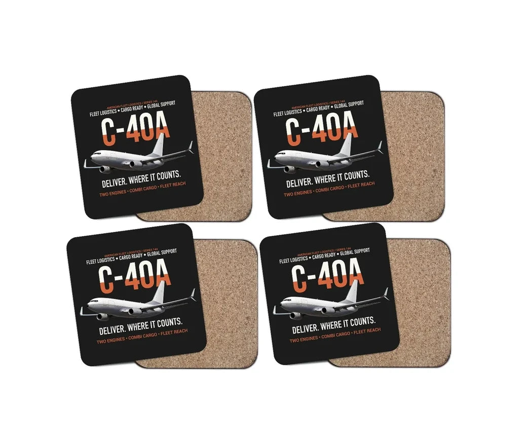 C-40A Clipper Fleet Logistics Ready design on black 4 pieces set coaster