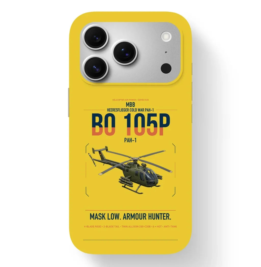 MBB BO 105P PAH-1 design on yellow magsafe iphone case, for iPhone 17 Pro