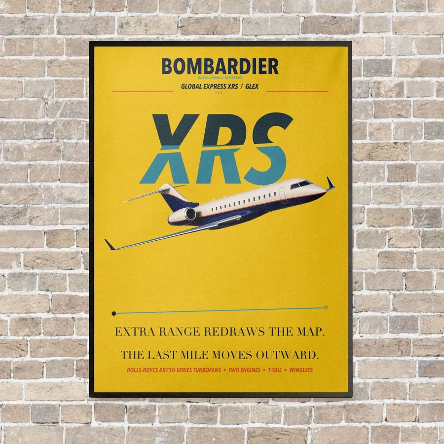 Bombardier Global Express XRS vertical canvas print - framed - yellow background
