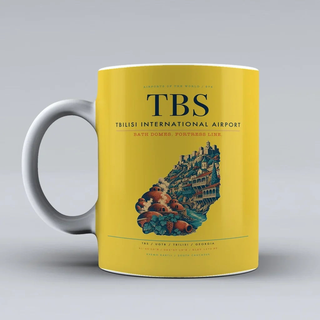 International Airport TBS Mug design on yellow tbilisi