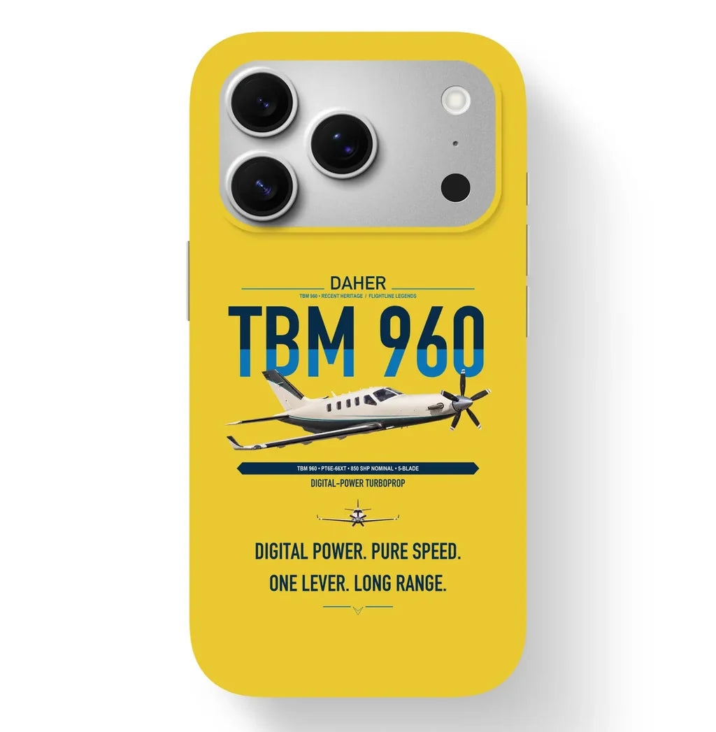 Daher TBM 960 design on yellow magsafe iphone case, for iPhone 17 Pro