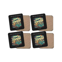 Thumbnail for The Island Jetport - Designed Coasters design on black 4-pieces-set