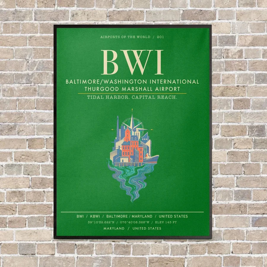Baltimore-Washington International Thurgood Marshall Airport BWI - Canvas Framed - Green