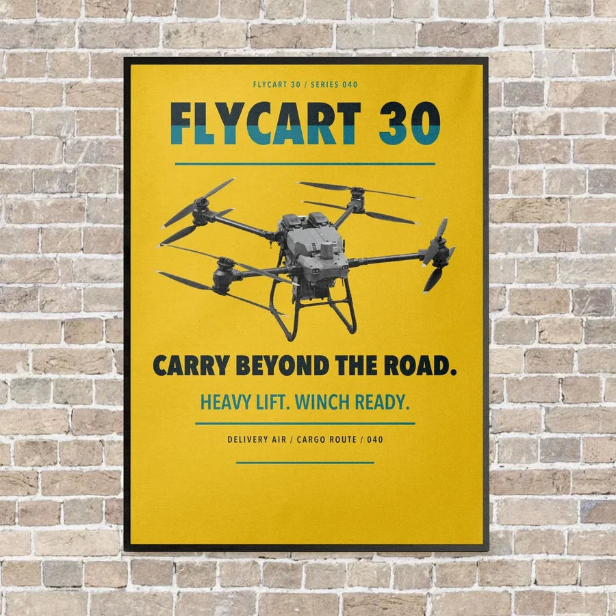 DJI FlyCart 30 vertical canvas print - framed - yellow background