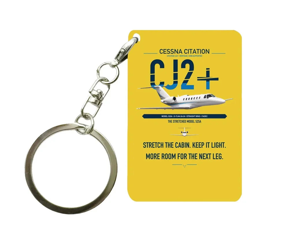 Cessna Citation CJ2+ design on yellow designed key chain, double-side print