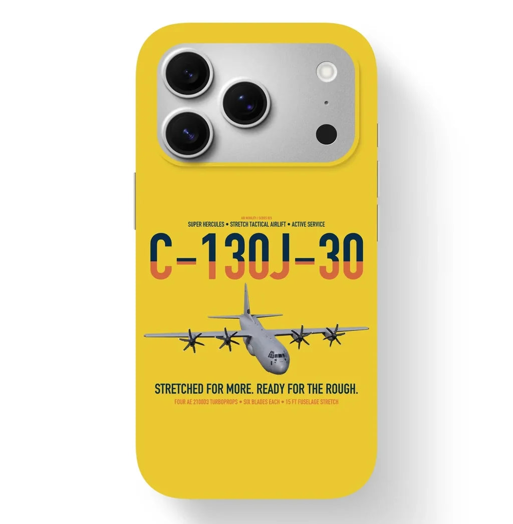 C-130J-30 Super Hercules design on yellow magsafe iphone case, for iPhone 17 Pro