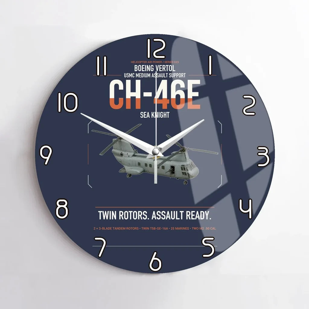 Boeing Vertol CH-46E Sea Knight design on navy blue no frame wall clock